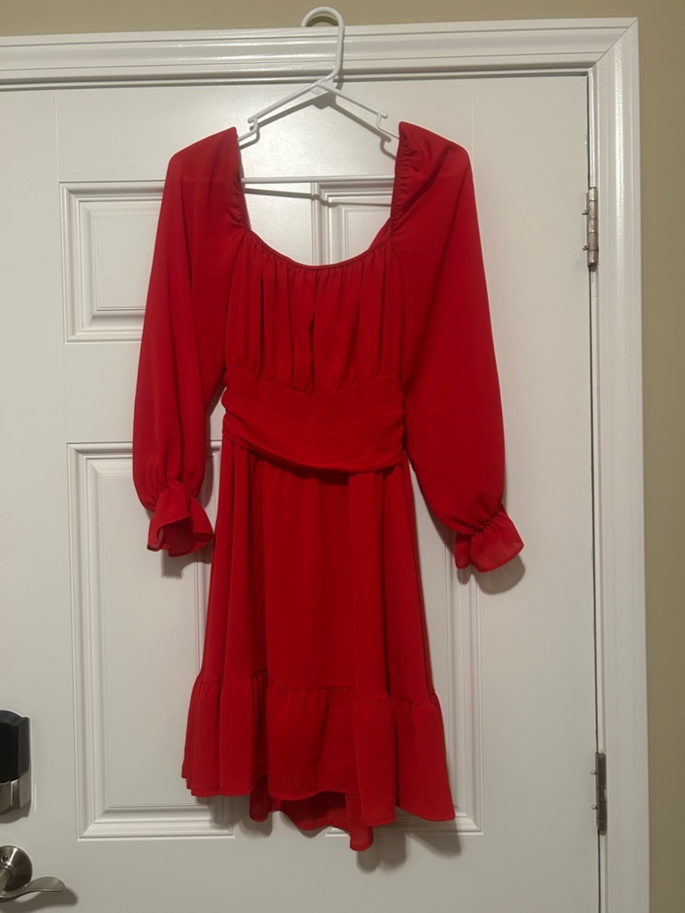 Red Women's Long-Sleeve Ruffled Dress